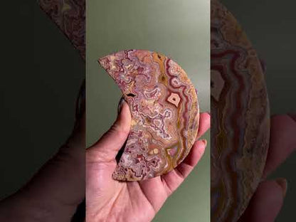Pink Crazy Lace Agate Crescent Moon Carving – Option D | Joy, Emotional Balance & Lunar Energy