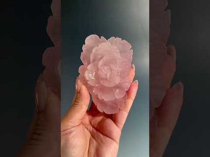 Rose Quartz Flower Carving on Stand