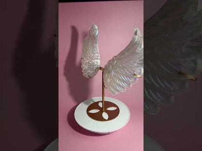 Large Aura Satin Spar (Selenite) Angel Wing Pair on Gold Stand | Statement Angelic & Cleansing Energy