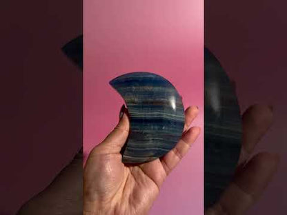 Blue Onyx Crescent Moon on Black Stand – Option B | Serenity, Communication & Harmony