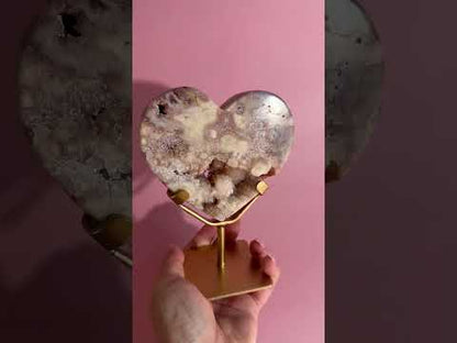 Pink Amethyst Heart on Gold Stand – Option E